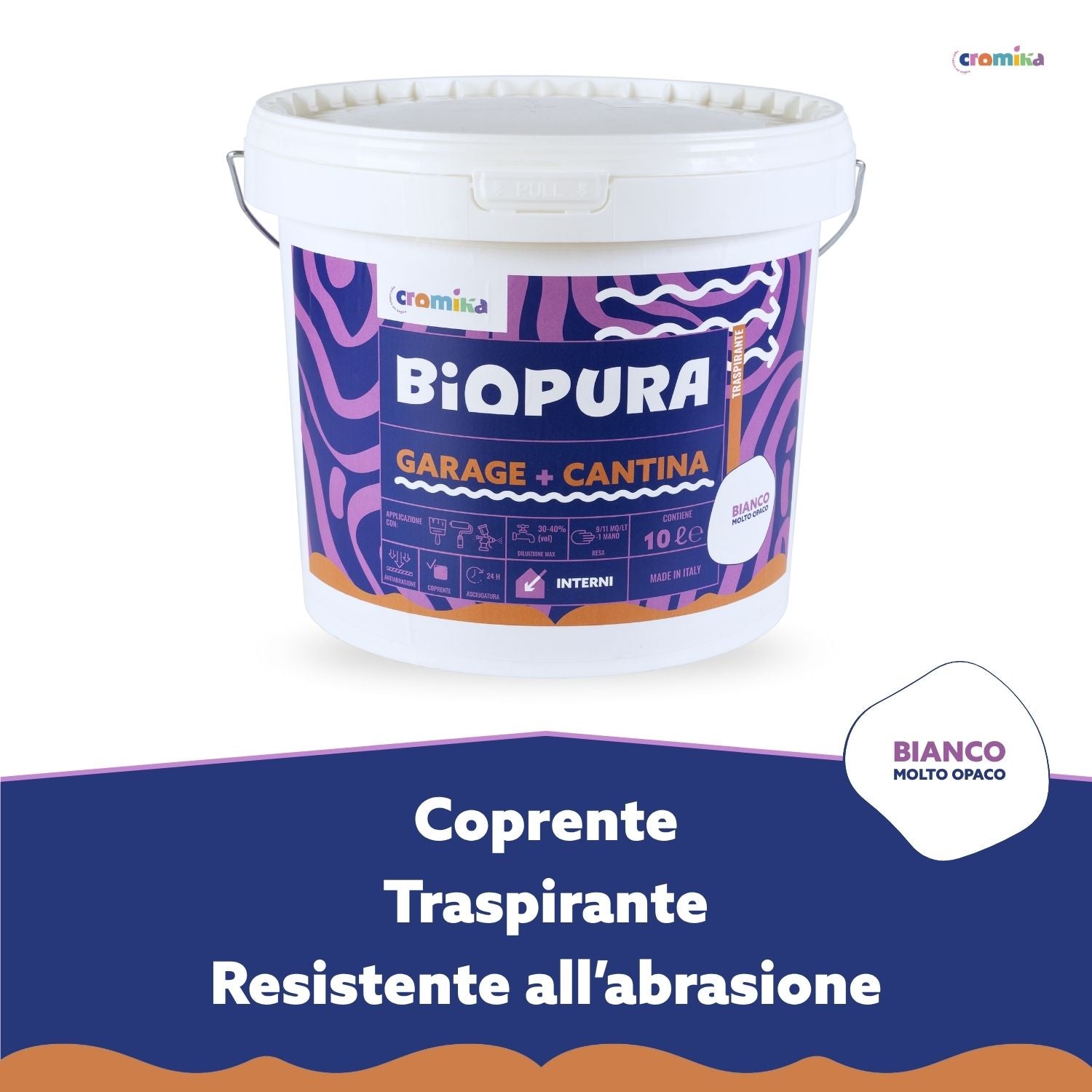 Pittura murale traspirante interni garage cantina linea biopura cromika *** formato 10 lt, confezione 1