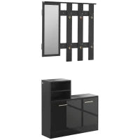 Set Appendi Abiti da Ingresso con Specchio e Scarpiera per 8 Paia di Scarpe, Nero Lucido