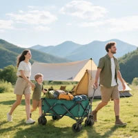 Carrello da Giardino Carico max 70kg con Maniglia Telescopica, in Metallo e Tessuto Oxford, 108x55 cm, Verde