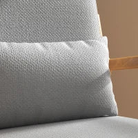 Poltrona da Salotto in Legno Massello, Poltrona Lounge, Seduta Profonda, Braccioli, Velluto, Grigio Chiaro