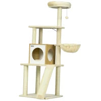 Albero per Gatti con Casetta, Tiragraffi per Gatti, Posatoio e Paletto, 48.5x48.5x141.5 cm, Beige