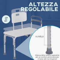 Homcom Sedia da Doccia con Altezza Regolabile su 6 Livelli, Piedini e Bracciolo Antiscivolo, Ampia Seduta (68.5x40.5cm)
