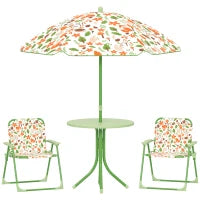 Set da Giardino per Bambini 2-5 Anni con Tavolino Rotondo, 2 Sedie Pieghevoli e un Ombrellone, Verde