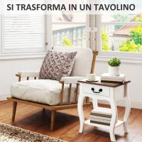 Comodino con Cassetto e Ripiano Aperto in Stile Francese in Legno, 45x35x55 cm, Bianco e Rovere