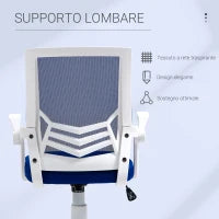 Sedia da Ufficio Ergonomica con Supporto Lombare, Braccioli Pieghevoli, Sedia da Scrivania Girevole in Rete Traspirante con Schienale Reclinabile e Altezza Regolabile, Capacità 120kg, Blu