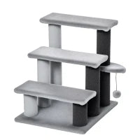 Scaletta per Gatti a 3 Gradini con Rivestimento in Flanella e Pallina, 45x40x48cm, Grigio
