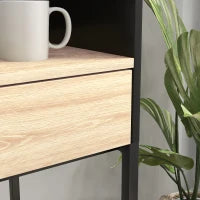 Scrivania 2 Cassetti con Ripiano Superiore, in Legno e Acciaio, 106x51.5x102.5 cm, Nero e color Quercia