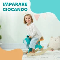 Cavallo a Dondolo a Forma di Asino per Bambini con Base Larga, in Legno, 59x27x43 cm, Verde Scuro e Arancione