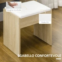 Toeletta da Trucco con Specchio, Tavolo da Trucco, Sgabello, 4 Cassetti e 4 Ripiani, Colore Legno