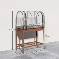 Fioriera Rialzata con Mini Serra per Piante, Ruote e Ripiano, 80x40x120cm, Marrone