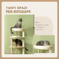 Tiragraffi per Gatti in Truciolato e Legno di Pino con Lettino e Piattaforme, Ø54x123.5 cm
