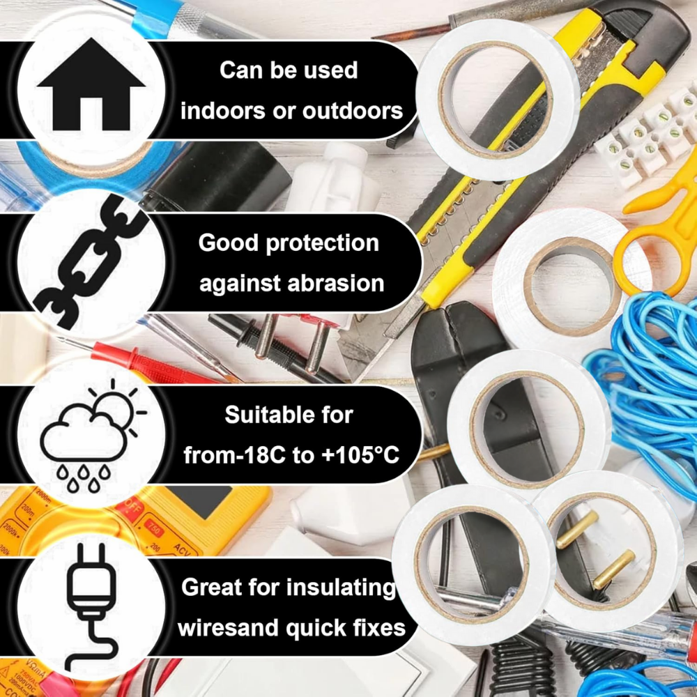 Kit nastro isolante in pvc autoestinguente multicolore per impianti sicuri *** colore bianco, dimensioni 15 mm x 10 m...