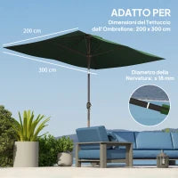 Telo di Ricambio per Ombrellone Rettangolare 3x2 m a 6 Stecche, Poliestere Anti UV 50+, Verde