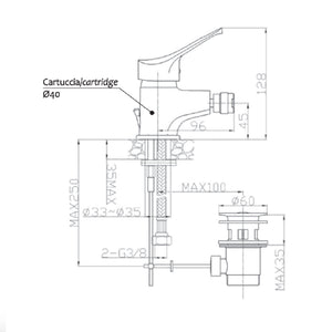 Miscelatore bidet cromato bagno rubinetto cartuccia piletta flessibile serie sei