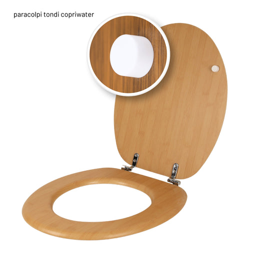 Sedile copriwater tavoletta universale linea bamboo mdf legno cerniere metallo *** tinta acero chiaro, confezione 1