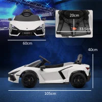 Macchina Elettrica per Bambini con Luci LED, Clacson e Telecomando, in Plastica e Acciaio, 105x60x40 cm, Bianco