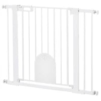 Cancellino per Cani Regolabile con Porta Piccola e Chiusura Automatica, 75-103x76cm, Bianco