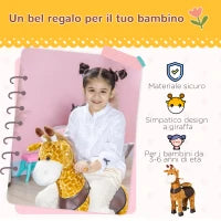 Cavallo a Dondolo con Ruote a Forma di Giraffa per Bambini da 3-6 Anni, 70x32x87cm, Giallo