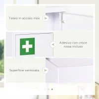 kleankin Armadietto Medicinali a 3 Ripiani in Acciaio Inox con 2 Chiavi e Montaggio a Parete, 30x14x46 cm, Bianco