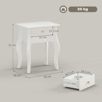 Tavolino da Salotto con Cassetto in Stile Francese con Gambe Curve, 45x35x55 cm, Bianco