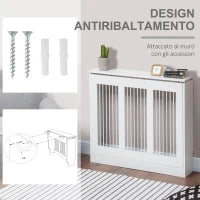 Copritermosifone a Doghe Moderno ed Elegante per la Casa, in MDF e Acciaio, 90x18x84cm, Bianco