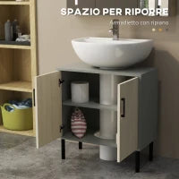 kleankin Mobile Bagno sottolavabo con Doppia anta e ripiano in Truciolato, 60x30x60cm, Grigio e color Quercia