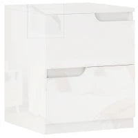 Comodino Moderno in Legno con 2 Cassetti e Design Lucido, 40x40x48 cm, Bianco