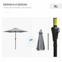 Ombrellone da Giardino Inclinabile 2.3x2m con Apertura a Manovella e 6 Stecche, Grigio