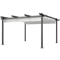 Gazebo Pergola 4x4 m con Tettuccio Retrattile, 8 Viti e 8 Picchetti in Alluminio, Poliestere e Metallo, Bianco