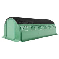 Serra a Tunnel 6 x 3 x 2 m con Rete Parasole, Pareti Laterali Arrotolabili, Copertura in Plastica, Struttura in Acciaio, Verde