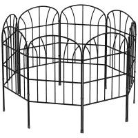 Recinzione Decorativa da Giardino con 8 Pannelli, Bordi in Metallo con Ornamenti, 264 x 61 cm, Nero