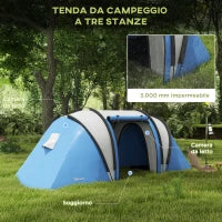 Tenda da Campeggio 2 Posti Impermeabile con 2 Stanze Borsa di Trasporto, 220x450x180 cm, Blu
