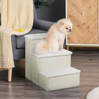 Scaletta per Cani a 3 Gradini con Vano Contenitore, Pieghevole e Lavabile, 40x54x48 cm, Bianco