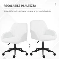 Sedia da Ufficio in Tessuto con Altezza Regolabile, Seduta Girevole e Ruote, Bianco