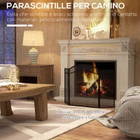 Parascintille per Camino Pieghevole a 3 Pannelli in Metallo con Design Classico, 96x60cm, Nero