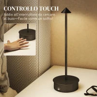 Lampada da Tavolo Touch Ricaricabile con USB, Regolabile 3000K/4500K/6500K, Autonomia 4-8 Ore, Nero