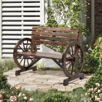 Panchina da giardino, Design a ruote, per 2 persone, 105.5 x 56 x 79 cm, Legno naturale, Marrone Scuro