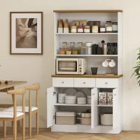 Dispensa Cucina con 3 Ripiani Aperti, 3 Cassetti e 2 Armadietti, in Legno, 101x39x180.5 cm, Bianco e color Legno