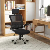 Sedia da Ufficio con Poggiatesta e Altezza Regolabili, Tessuto a Rete e Braccioli Ribaltabili, Nero