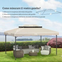 Tettuccio di Ricambio per Gazebo da Giardino 3x4m con Tetto a 2 Livelli in Poliestere Beige