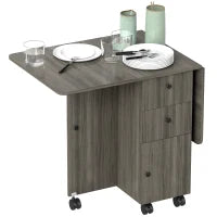 Tavolo a Ribalta a 6 Rotelle con 2 Cassetti e Armadietto ad Ante, in Legno, 120x60x76.5 cm, Grigio