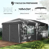 Gazebo 3x6 m per 12-18 Persone ad Altezza Regolabile con Fori di Drenaggio, in Metallo e Tessuto Oxford Grigio