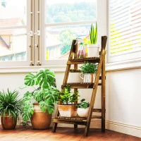 Portapiante Pieghevole Portavasi in Legno di Abete con 3 Livelli Scaffale da Esterno per Piante Portafiori 40x37x93cm