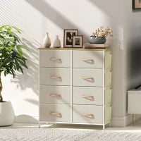 Cassettiera 8 Cassetti Pieghevoli con 4 Tasche e 2 Ganci, in Legno, Acciaio e Tessuto, 86x30x94.5 cm