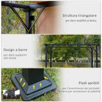 Pergola Gazebo da Giardino in Acciaio con Tende Regolabili 3x3m, Marrone Chiaro