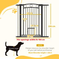 Cancello per Animali Alto 106 cm con Larghezza Regolabile, Porta per Gatti Integrata, Nero