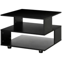 Tavolino da Caffè Asimmetrico in Legno con Ripiani e Piedini Regolabili, 60x60x45cm, Nero