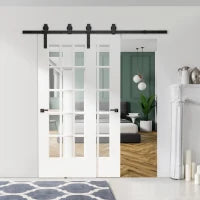 Kit Porta Scorrevole in Acciaio con Binario, Rulli, Fermi, Guide, Bulloni e Viti, 200x0.6x4 cm, Nero