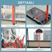 Canestro Portatile Canestro Basket da Esterno con Altezza Regolabile 193.5-248.5cm e Base da Riempire con Acqua o Sabbia, in Acciaio e Nylon 73x49x194-249cm