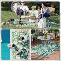 Tappeto Esterno per Balcone e Terrazza Reversibile con Fantasia a Foglie, 152x243 cm, Verde e Bianco